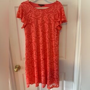 Tiana B. Orange and Pink Ruffled Sheath Dress for Wedding Guest